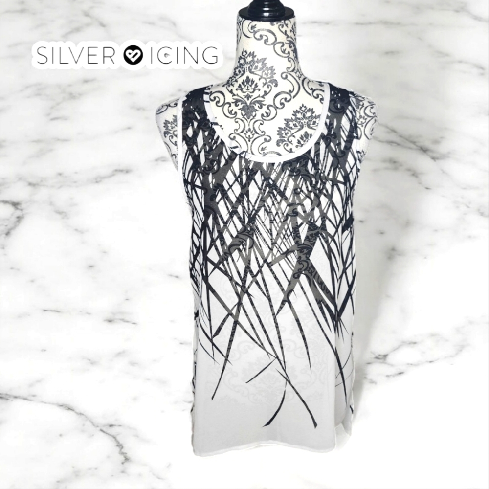 SILVER ICING Sheer Black & White Tank- Small